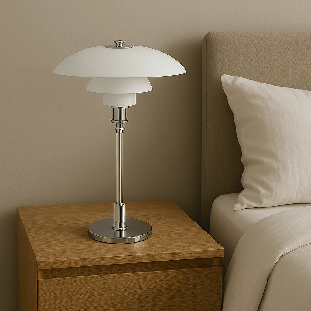 Scandinavian Table Lamp, Glass Shade, Dimmable Lighting