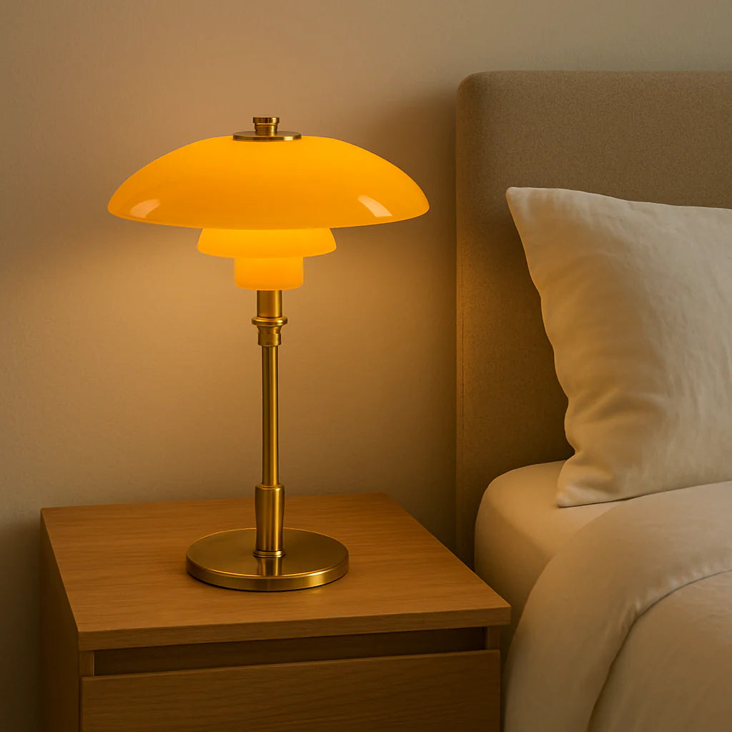 Scandinavian Table Lamp, Glass Shade, Dimmable Lighting