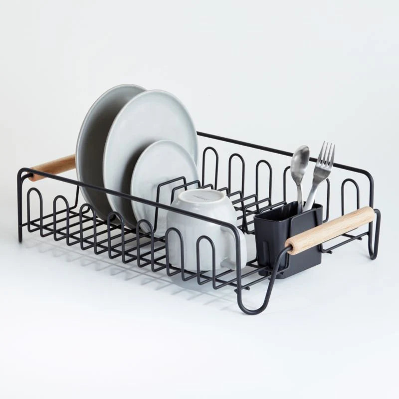 Black Dish Rack Wood Handles, Drip Dry Dishes