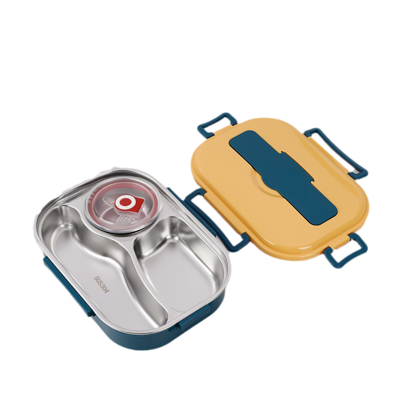 Insulated Lunch Container with Stainless Steel Interior and Snap-Lock Closure, Multi-Compartment