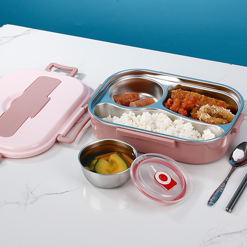 Insulated Lunch Container with Stainless Steel Interior and Snap-Lock Closure, Multi-Compartment