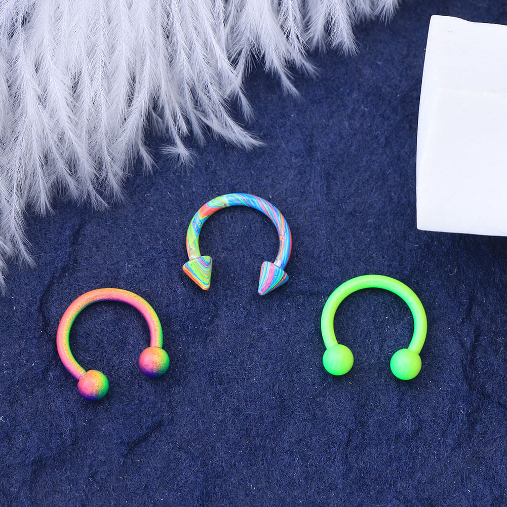 Horseshoe Septum Rings 16G with Ball and Spike Ends, 6 Piece Set