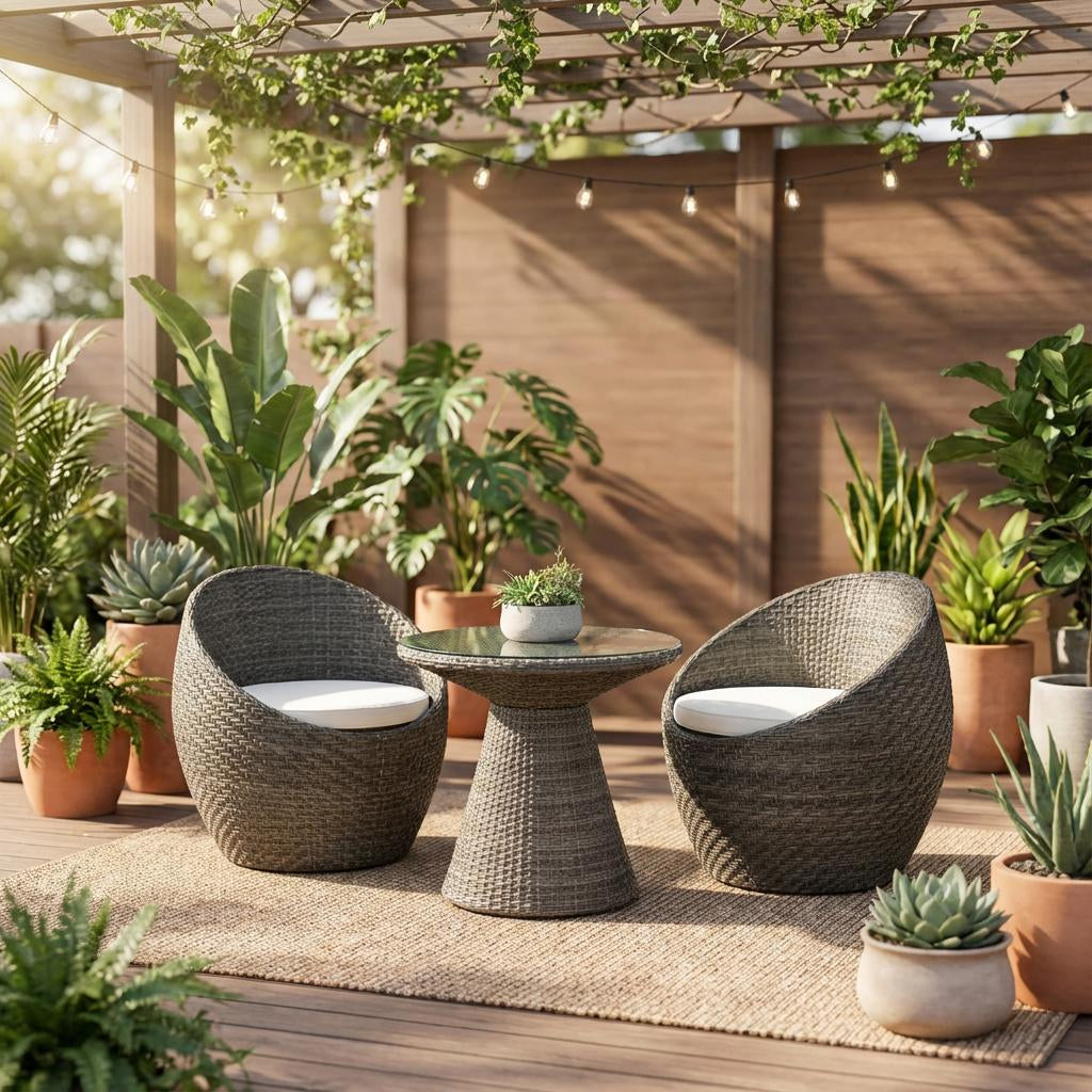Outdoor Lounge Set 3-Piece, Curved Chairs, Balcony Seating