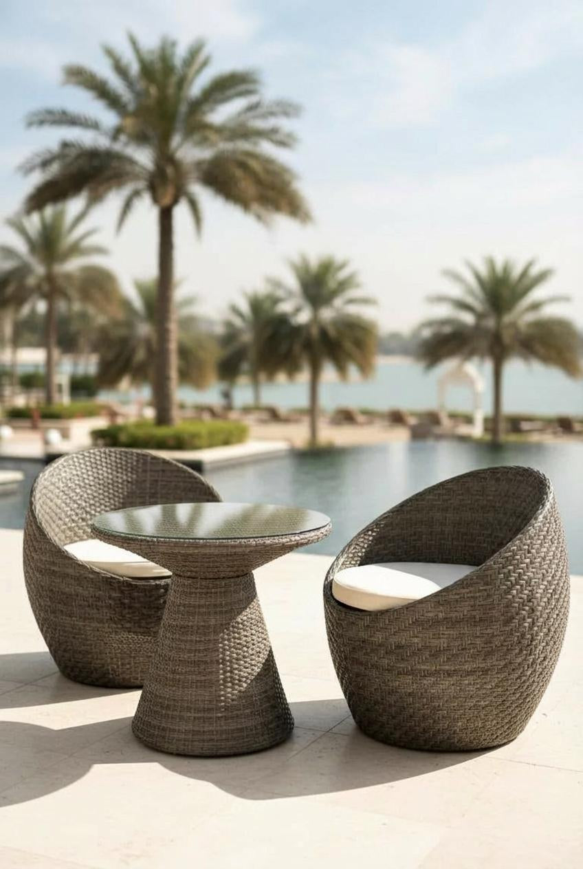 Outdoor Lounge Set 3-Piece, Curved Chairs, Balcony Seating