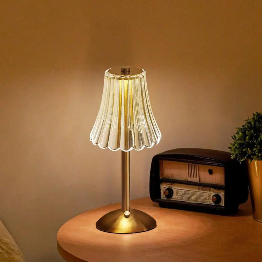 Vintage Table Lamp, Crystal Shade, Adjustable Lighting