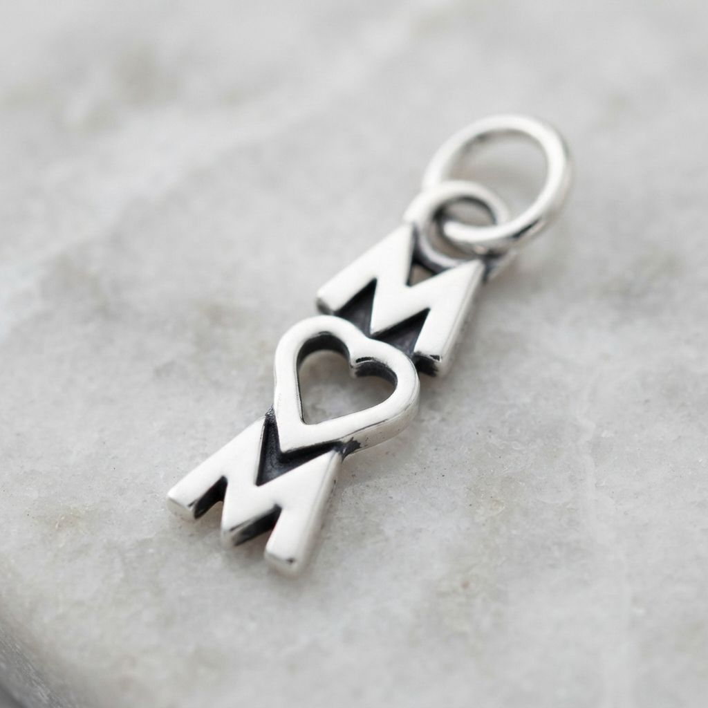 Sterling Silver Mom Heart Charm with Jump Ring