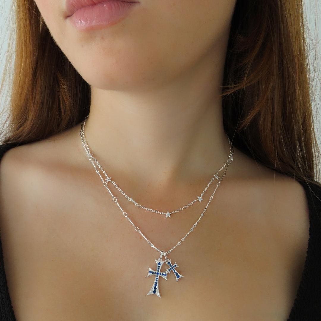 Layered Cross Pendant Necklace with Chain and Clasp
