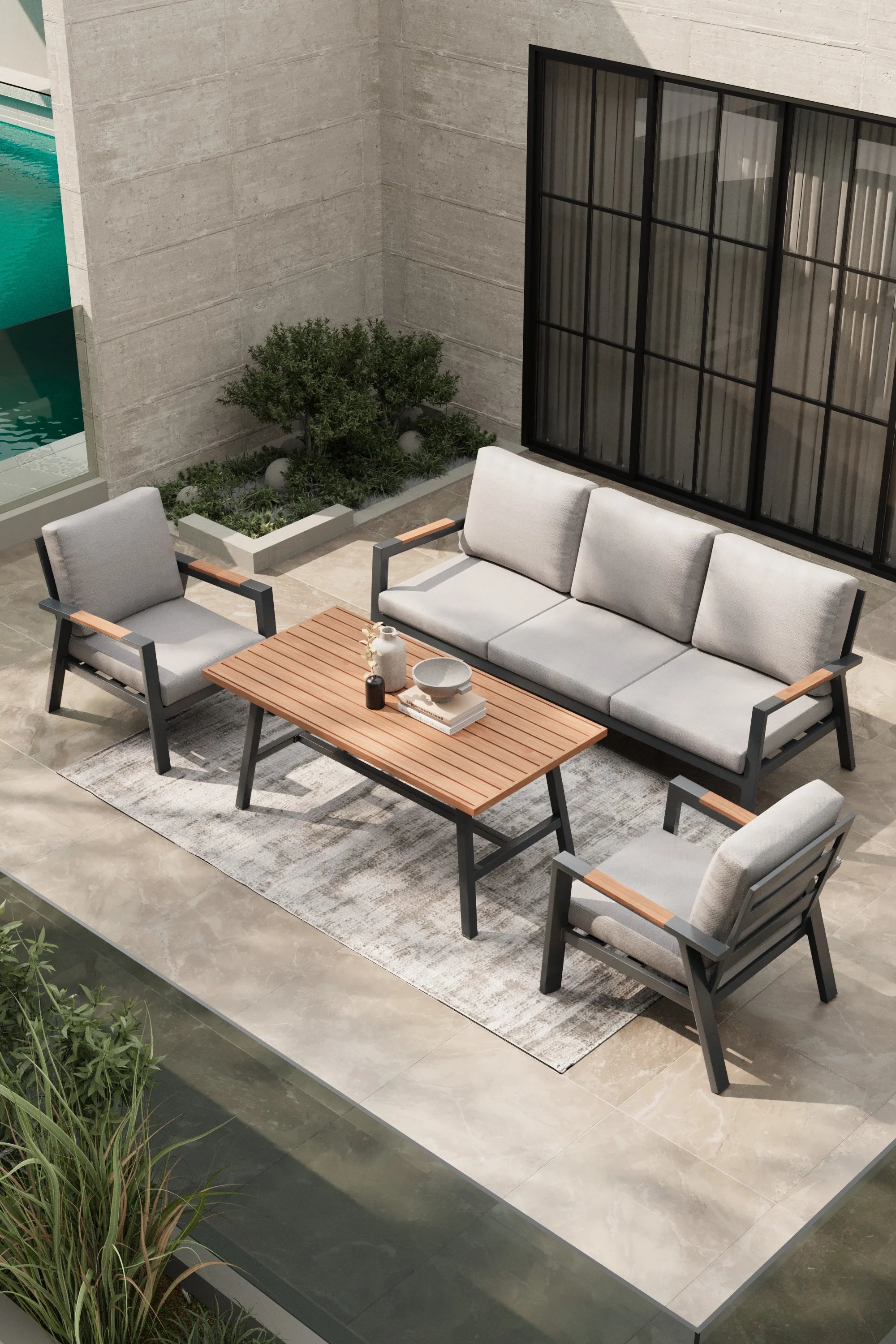 Outdoor Lounge Set Aluminum 4-Piece, Dining & Seating