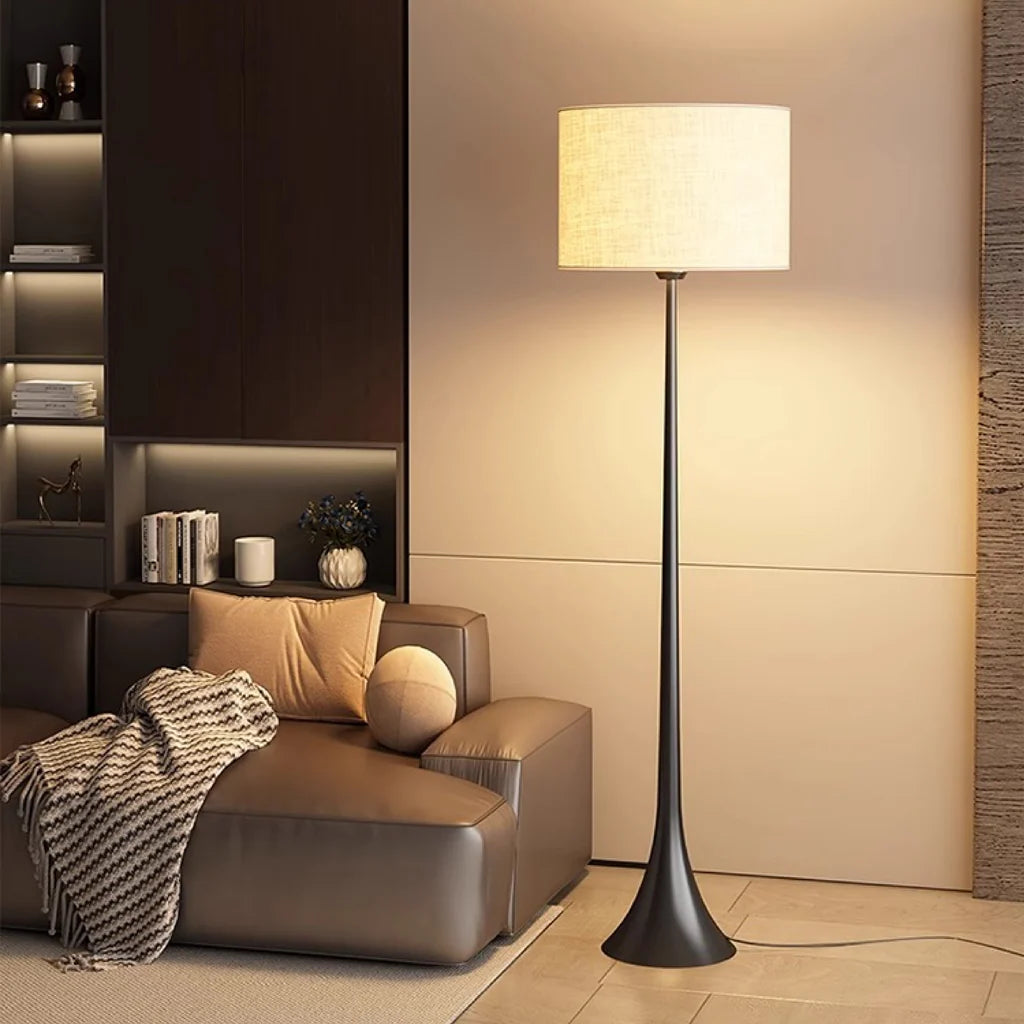Silk Floor Lamp, Tall Frame with Fabric Shade, Living Room Lighting