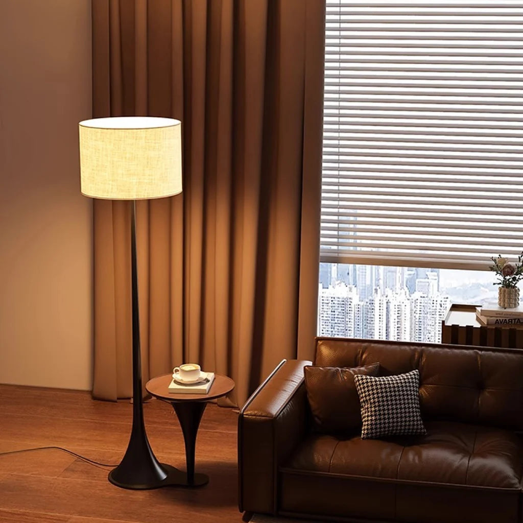 Silk Floor Lamp, Tall Frame with Fabric Shade, Living Room Lighting