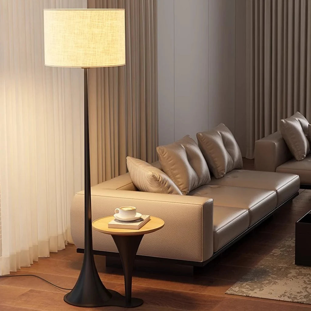 Silk Floor Lamp, Tall Frame with Fabric Shade, Living Room Lighting