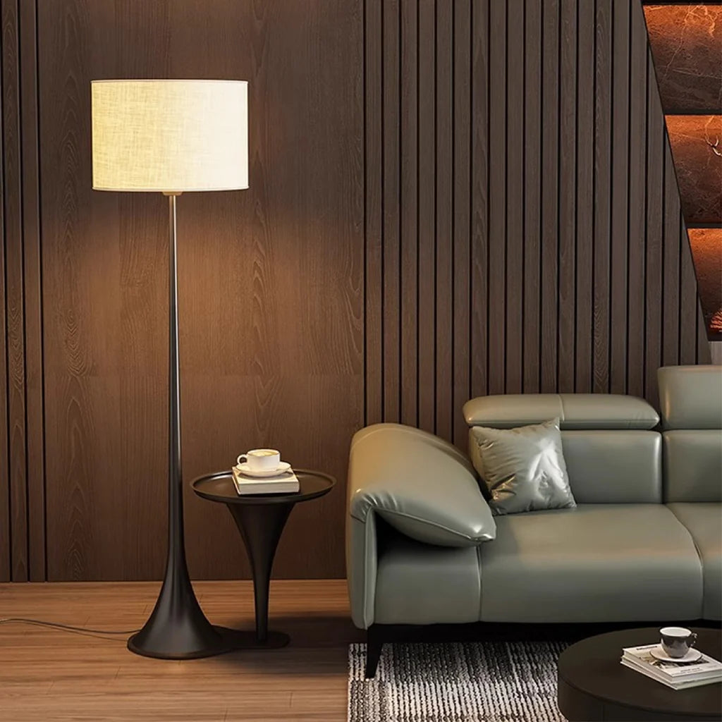 Silk Floor Lamp, Tall Frame with Fabric Shade, Living Room Lighting