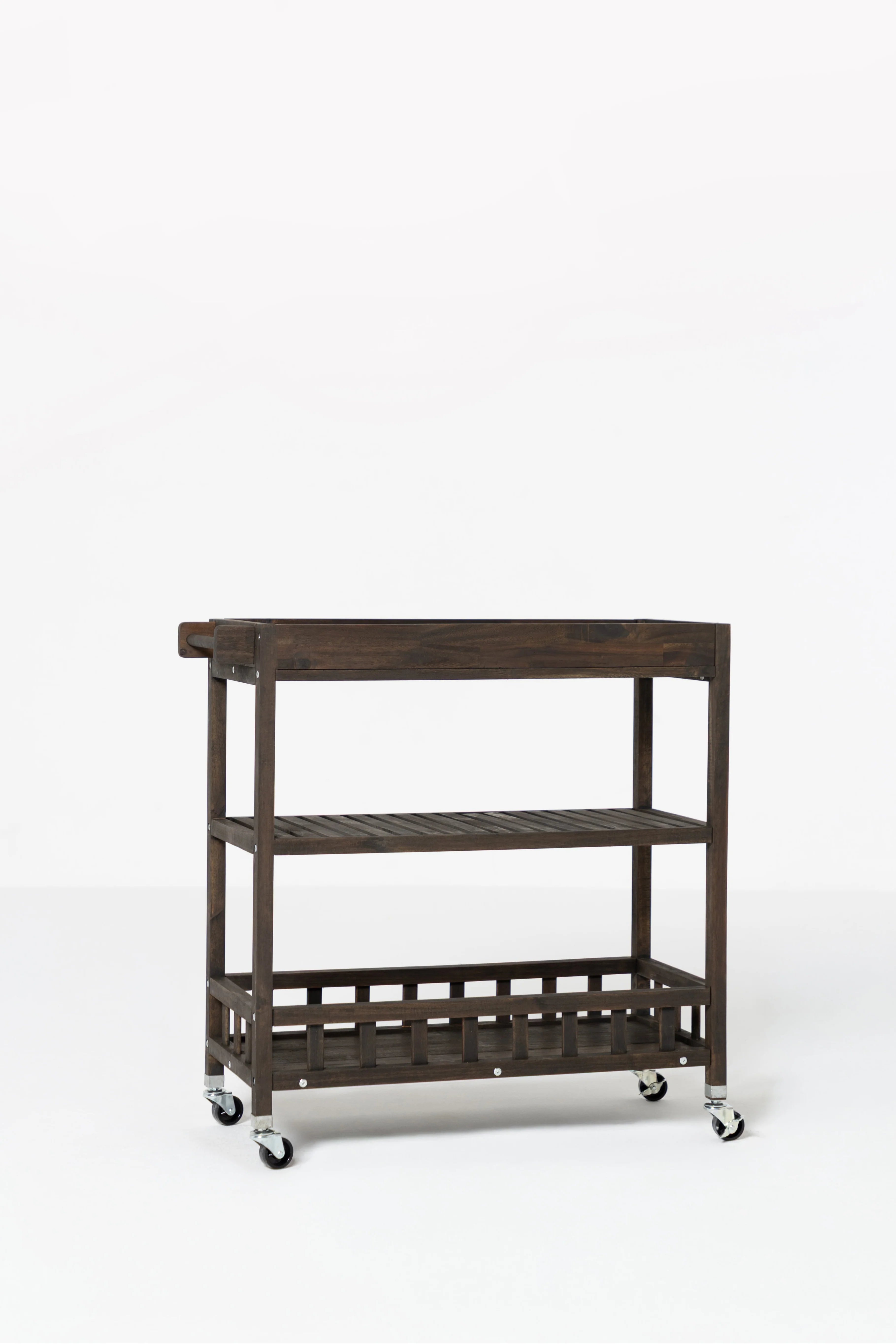 Wooden Trolley Espresso Finish, 3-Tier Mobile Cart, Serving & Storage