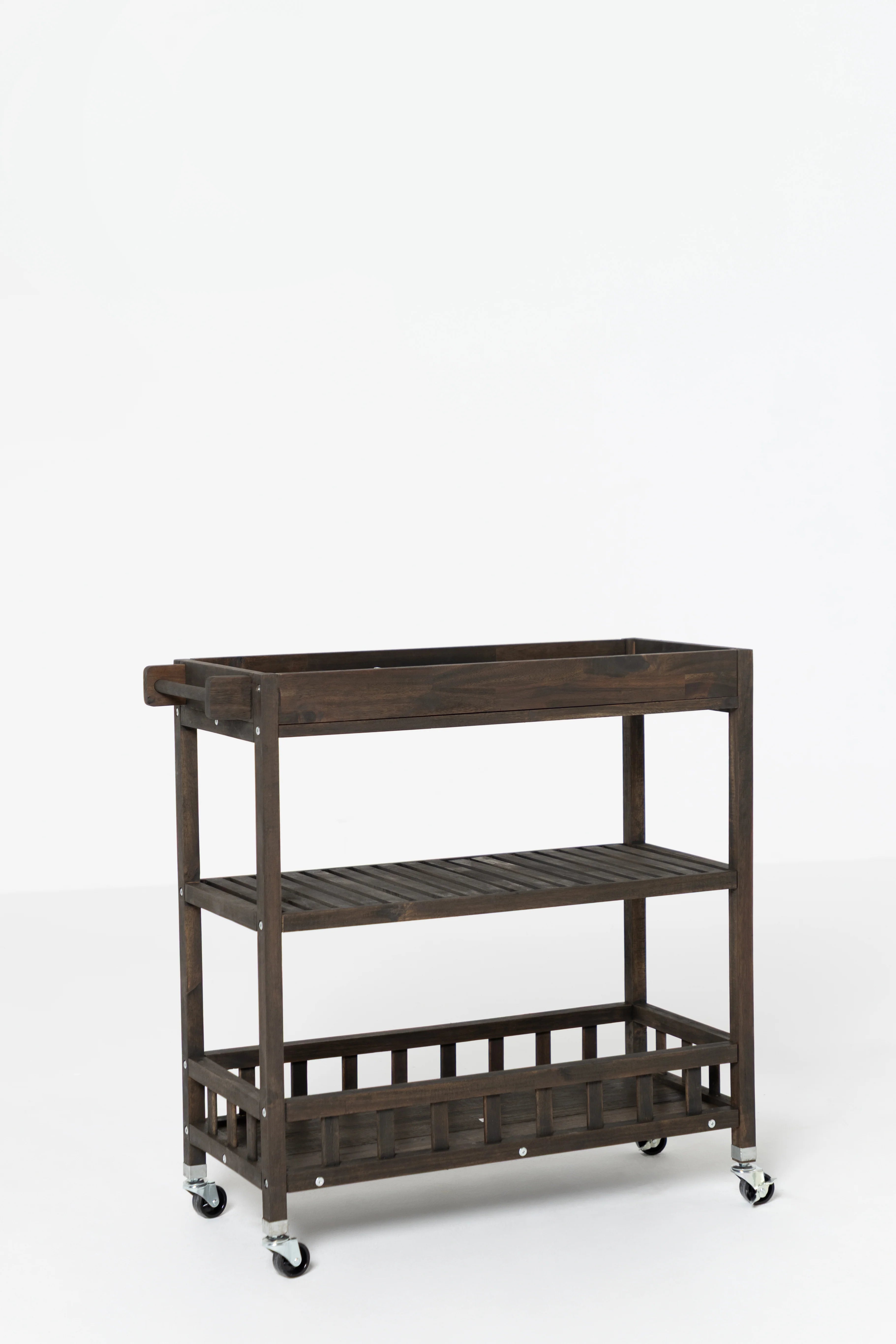 Wooden Trolley Espresso Finish, 3-Tier Mobile Cart, Serving & Storage
