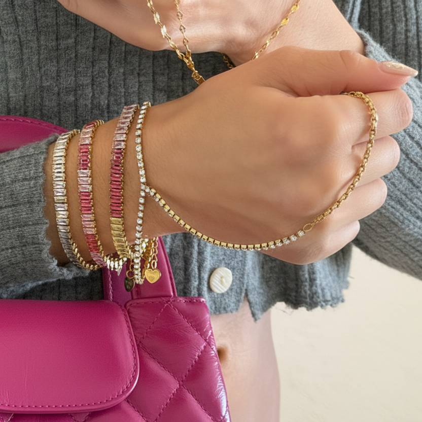 Baguette-Cut Stone Tennis Bracelet with Clasp Closure