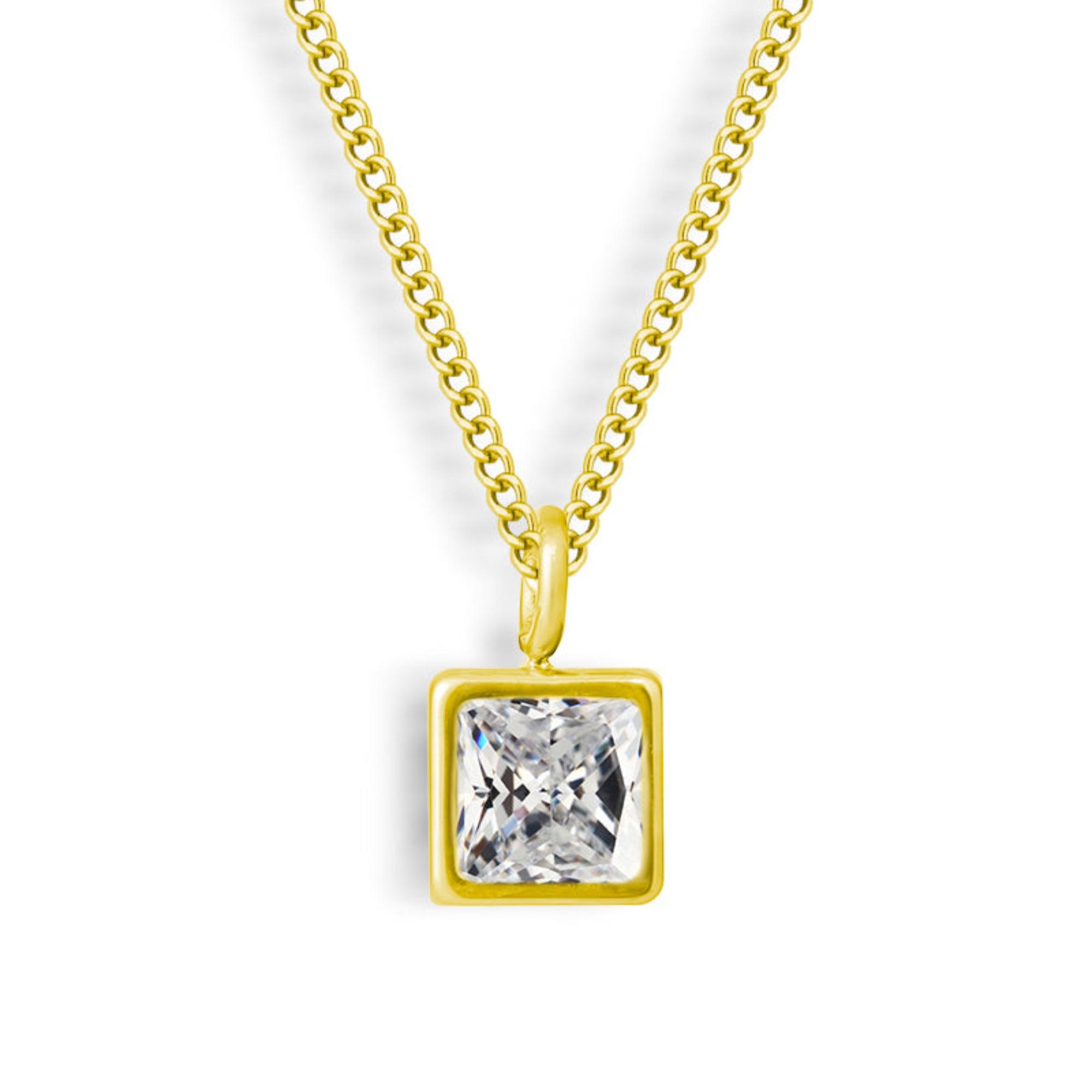 Square-Cut Stone Ring with Gold-Tone Band and Geometric Design