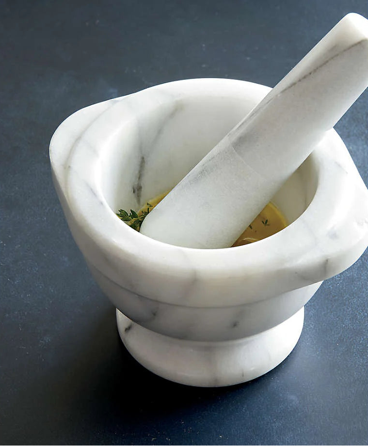 Marble Mortar and Pestle Classic White, Grinding Herbs
