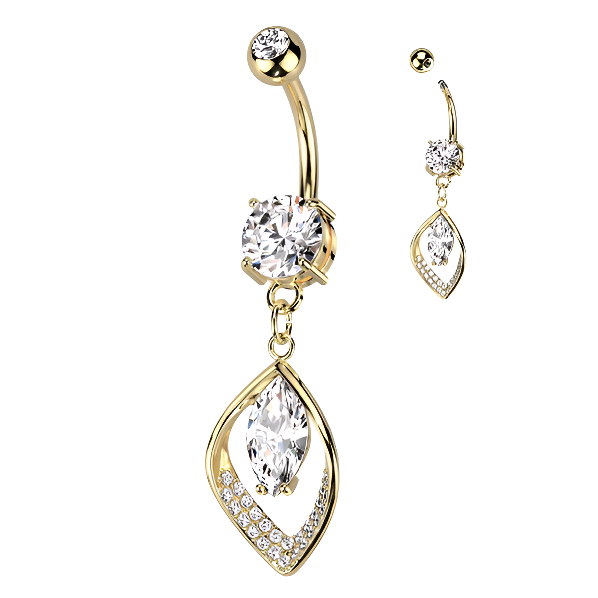Marquise Cubic Zirconia Belly Button Ring with 316L Stainless Steel Barbell