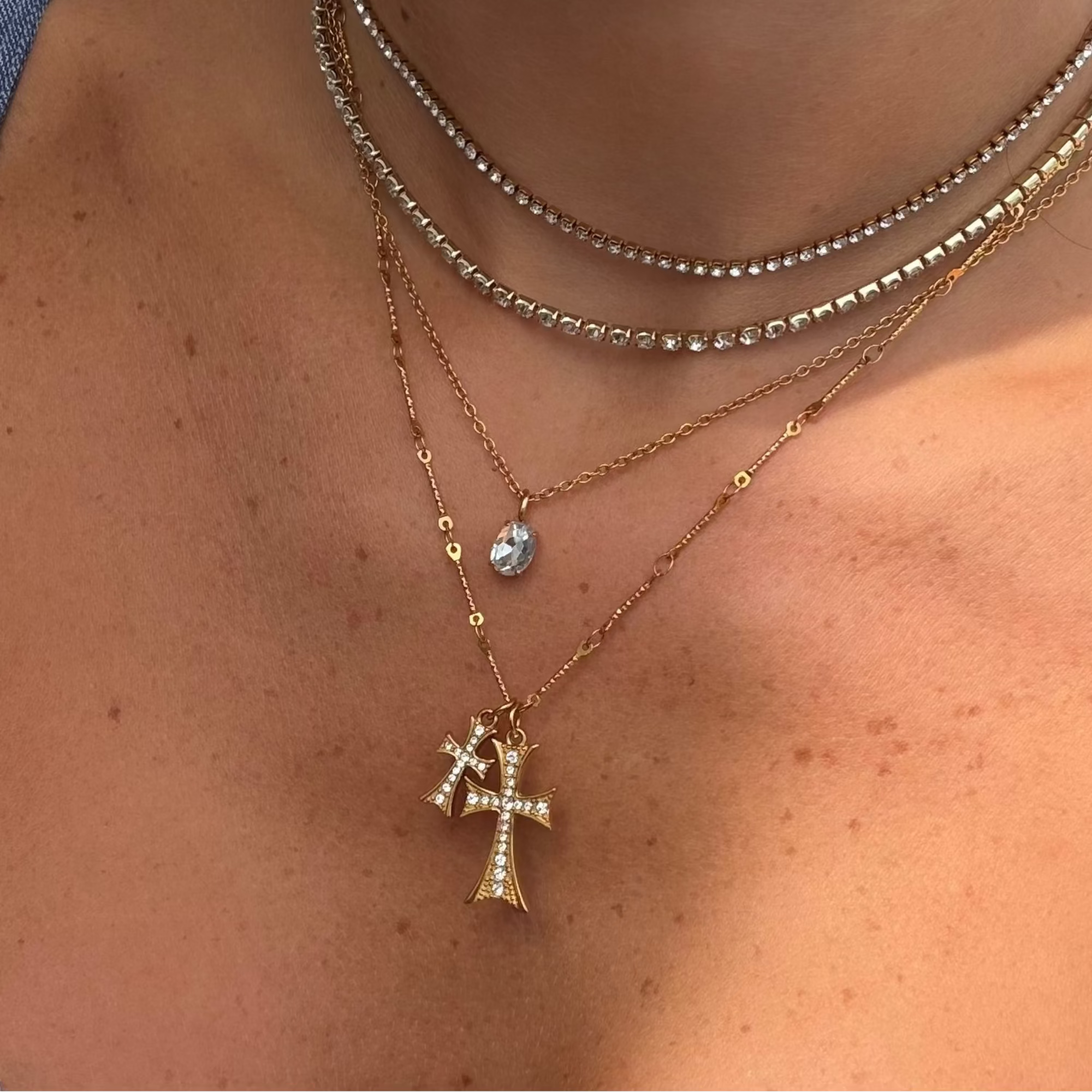 Layered Cross Pendant Necklace with Chain and Clasp