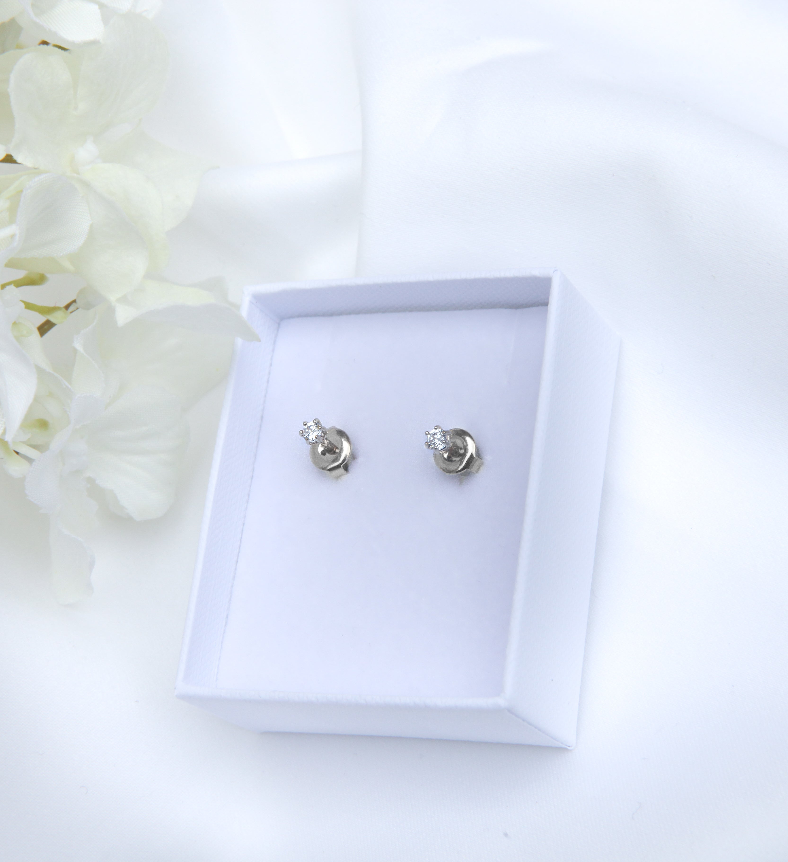 2mm Miniature Zirconia Studs - 18k Gold/Silver Earrings - Ocean Wave Jewelry