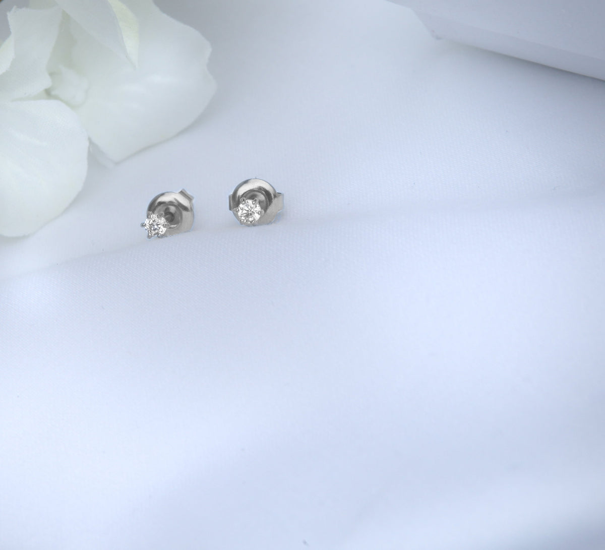 2mm Miniature Zirconia Studs - 18k Gold/Silver Earrings - Ocean Wave Jewelry