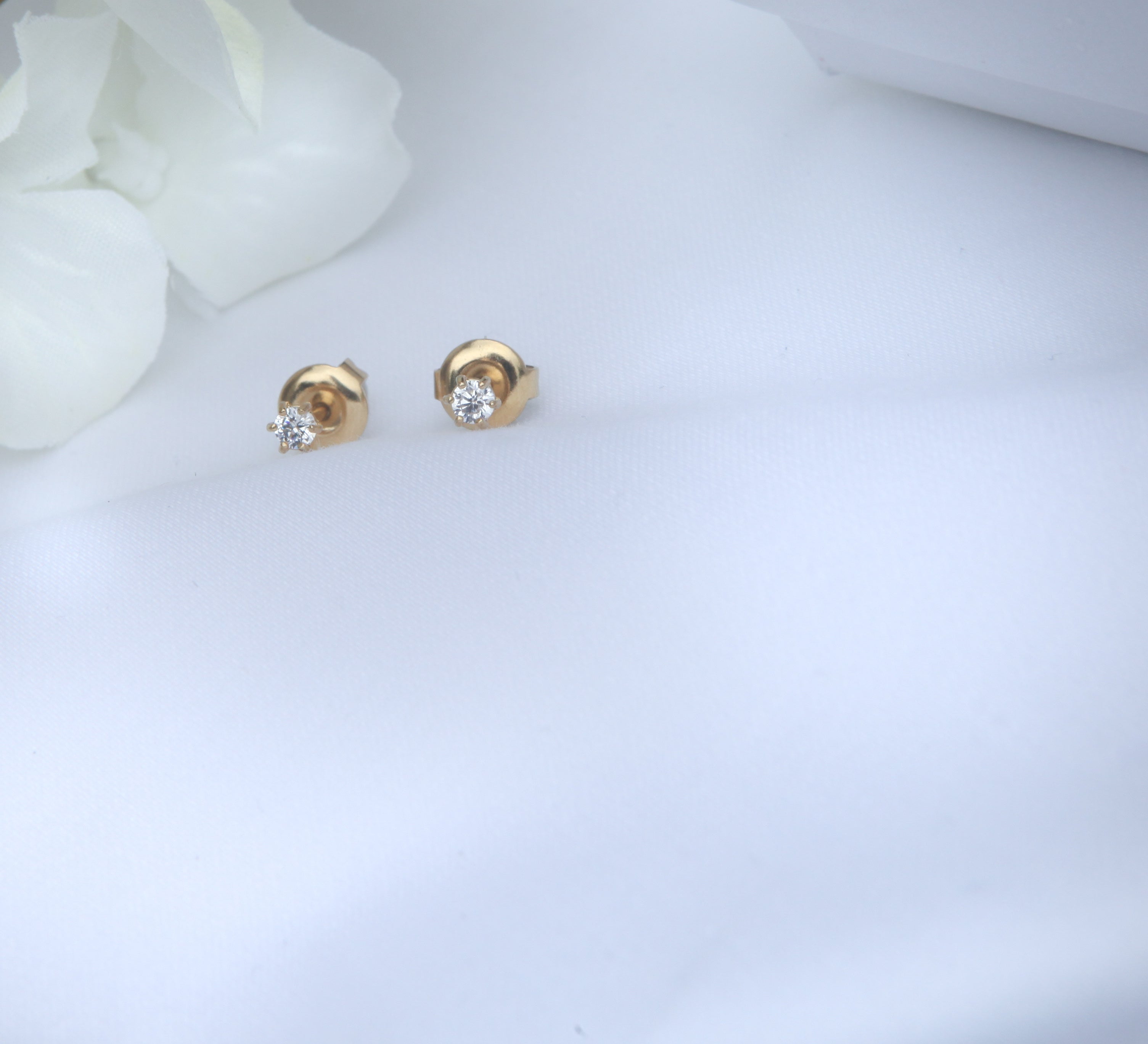 2mm Miniature Zirconia Studs - 18k Gold/Silver Earrings - Ocean Wave Jewelry