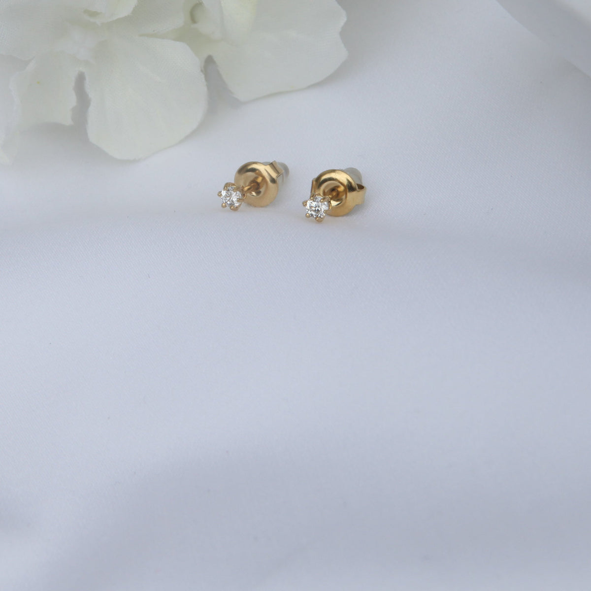 2mm Miniature Zirconia Studs - 18k Gold/Silver Earrings - Ocean Wave Jewelry