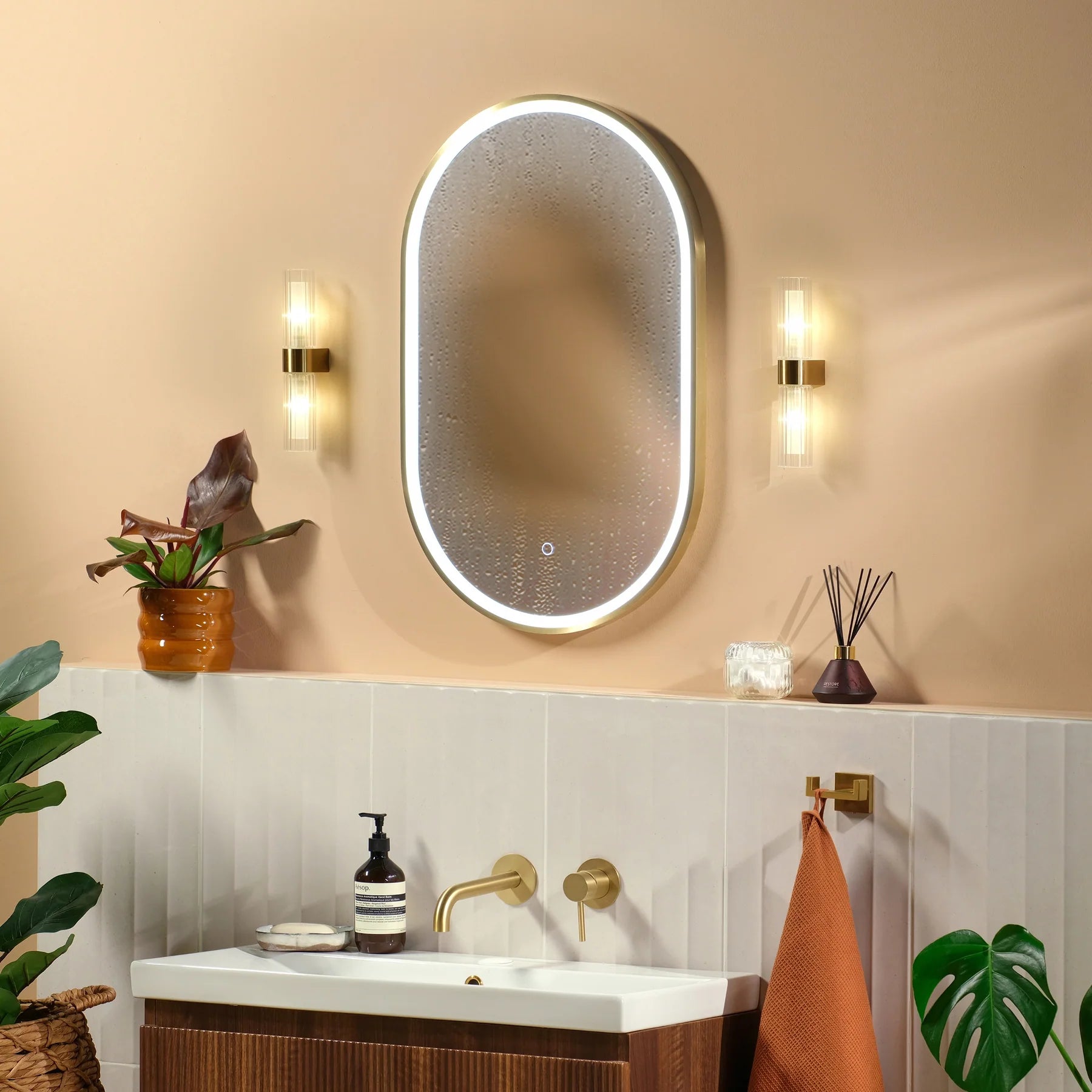 Oval LED Mirror, Color-Changing Lighting, Bathroom Vanity