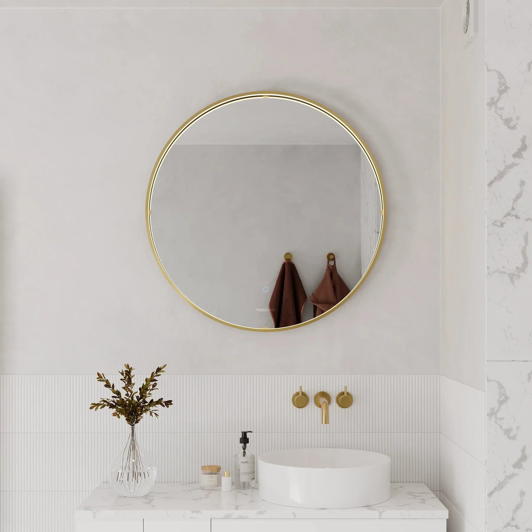Round LED Bathroom Mirror, Soft Diffused Light, Vanity