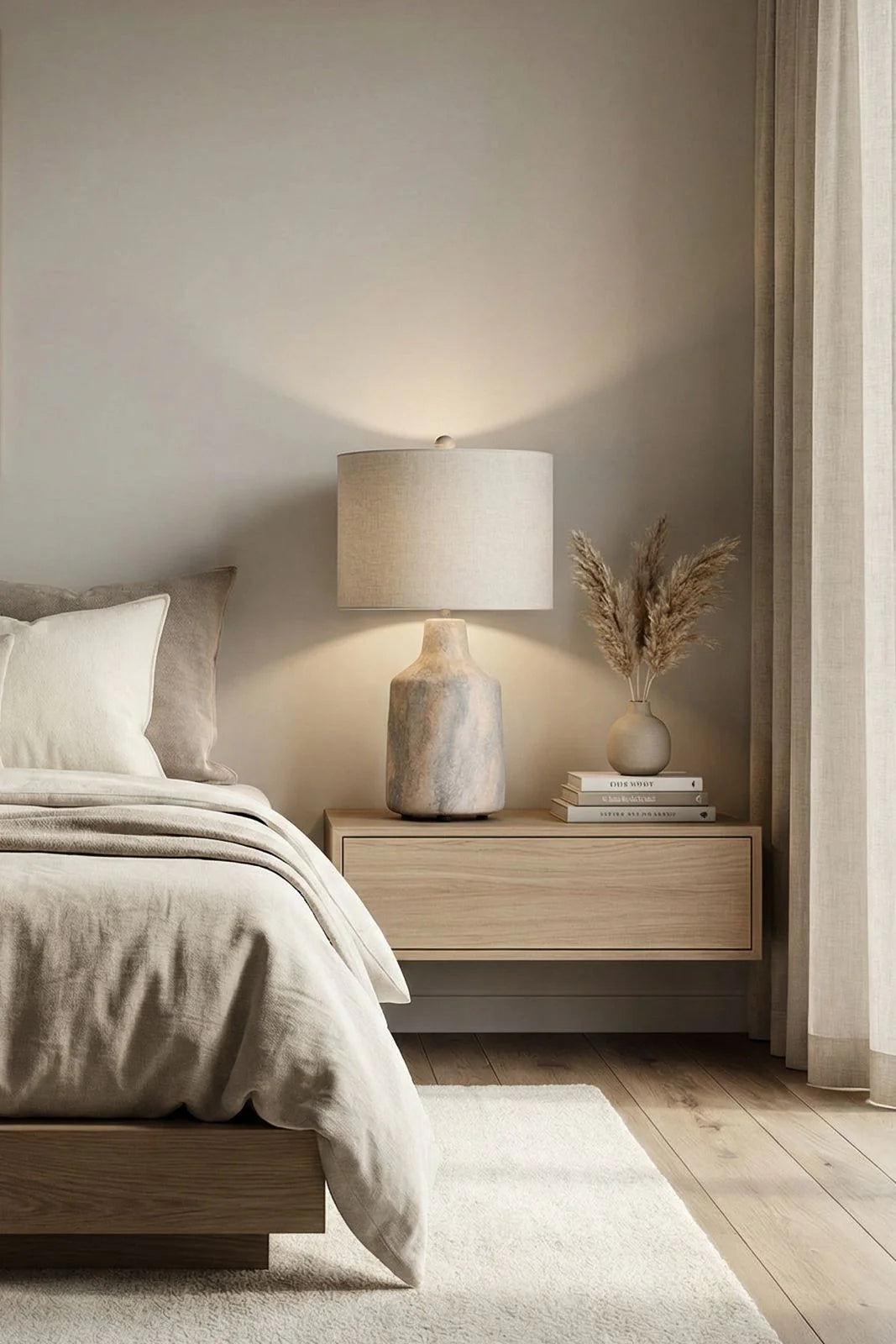 Neutral Table Lamp, Stone-Inspired Base, Soft Ambient Light