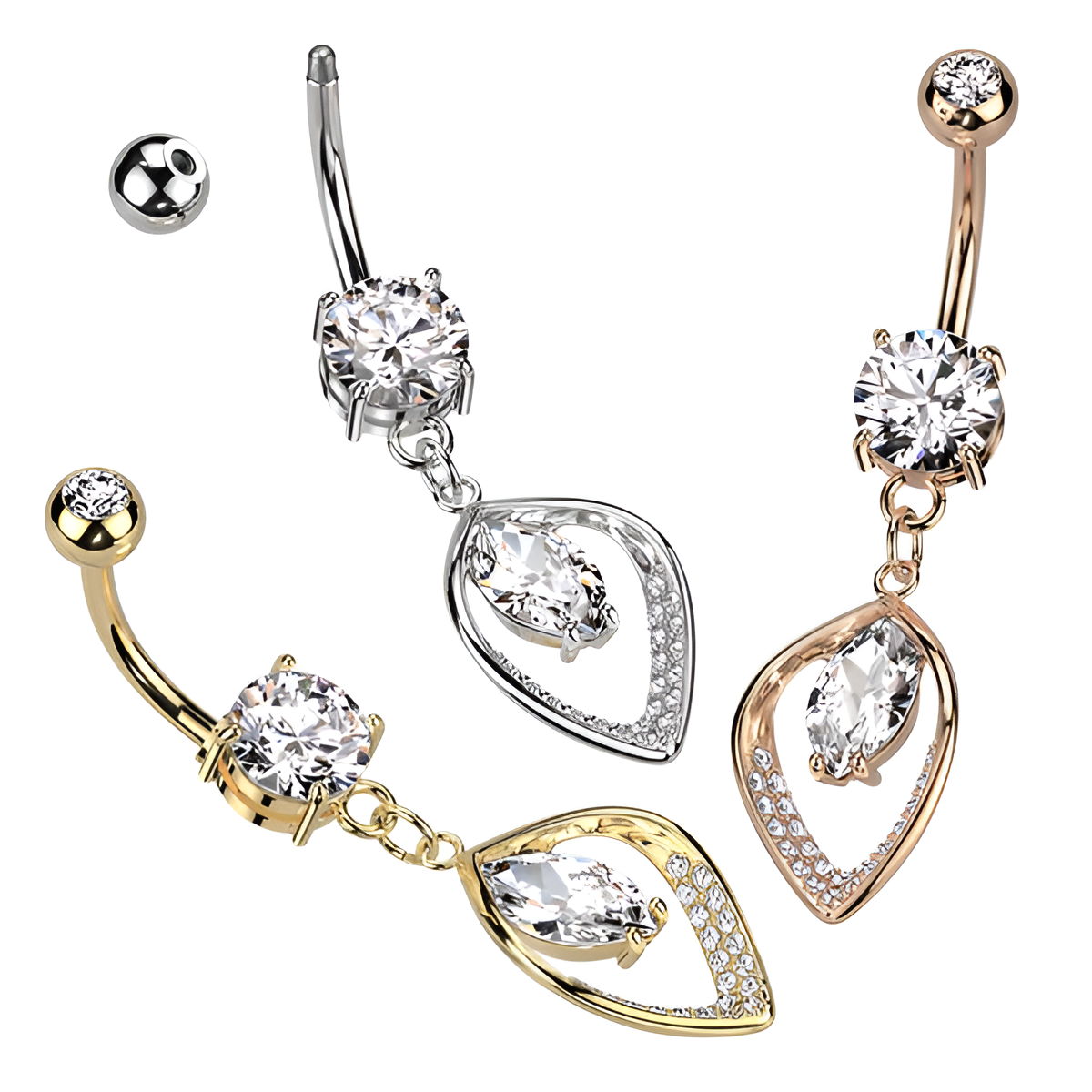Marquise Cubic Zirconia Belly Button Ring with 316L Stainless Steel Barbell
