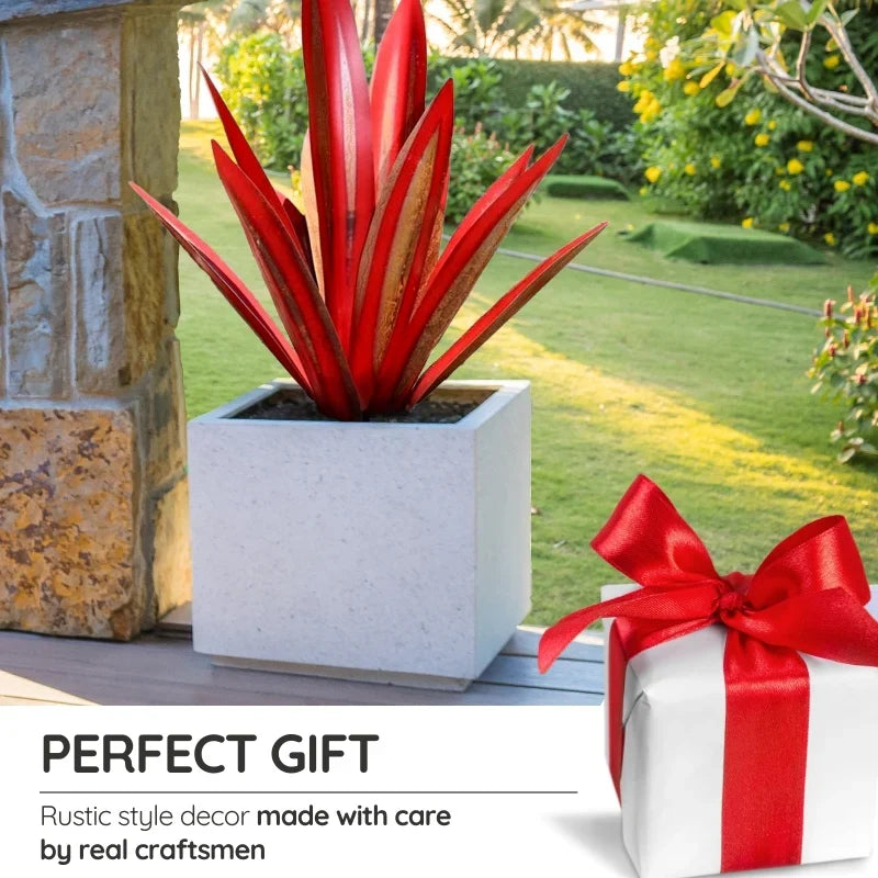 Metal Agave Sculpture with Rust Finish and Textured Leaves for Indoor or Outdoor Display