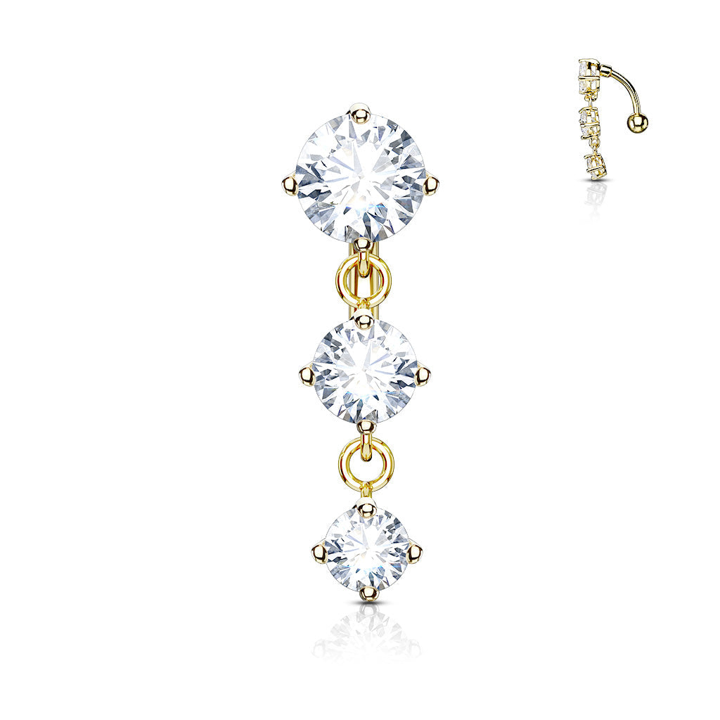 Round CZ Reverse Belly Dangle Belly Dangles 14 gauge - 3/8" long (10mm) Clear CZ