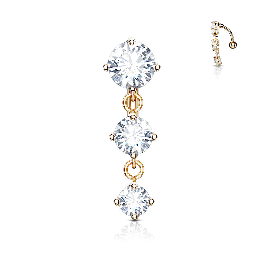 Round CZ Reverse Belly Dangle Belly Dangles 14 gauge - 3/8" long (10mm) Clear CZ