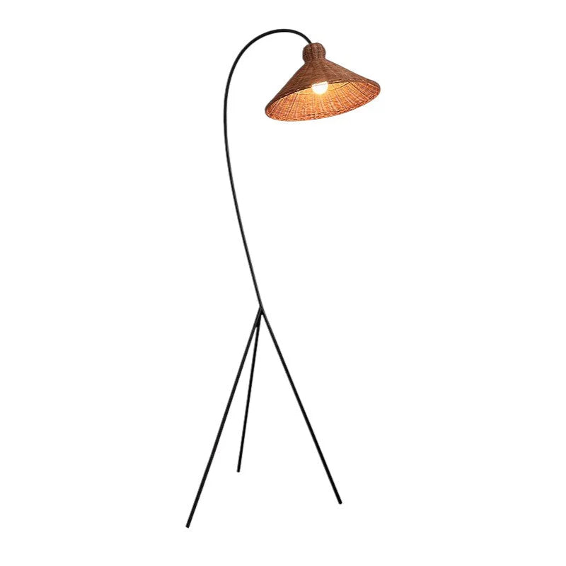 Bamboo Floor Lamp, Tripod Base with Woven Shade, Living Room Lighting
