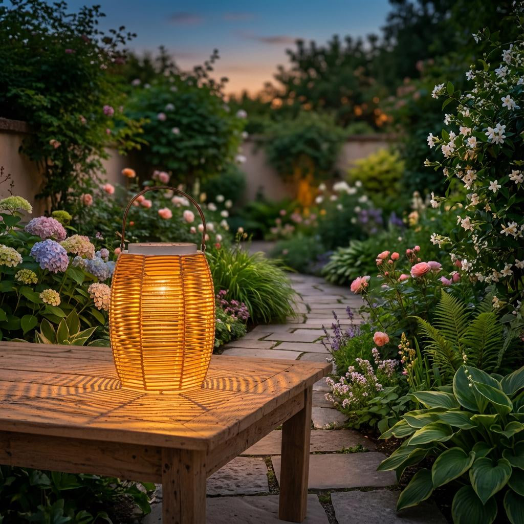 Solar Outdoor Lantern Woven Frame Design, Cord-Free Use, Outdoor Lighting