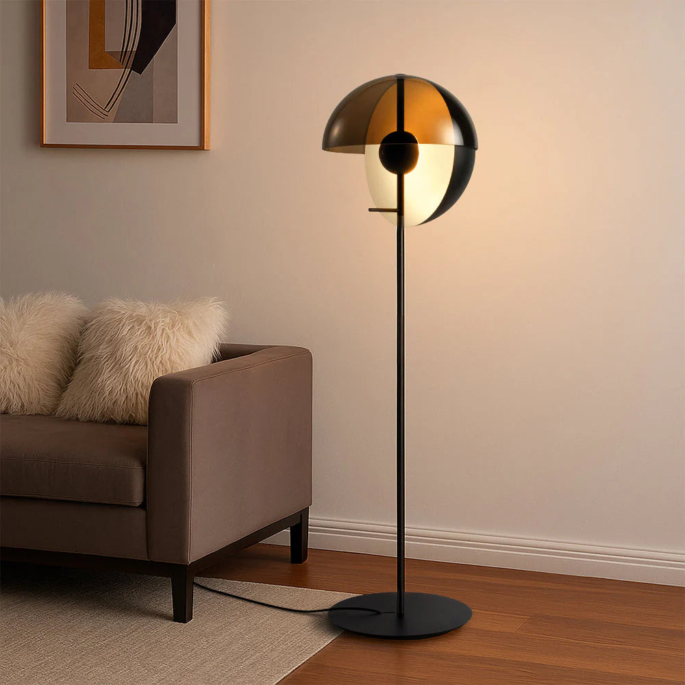 Glass Floor Lamp, Globe Shade with Slim Frame, Living Room Lighting
