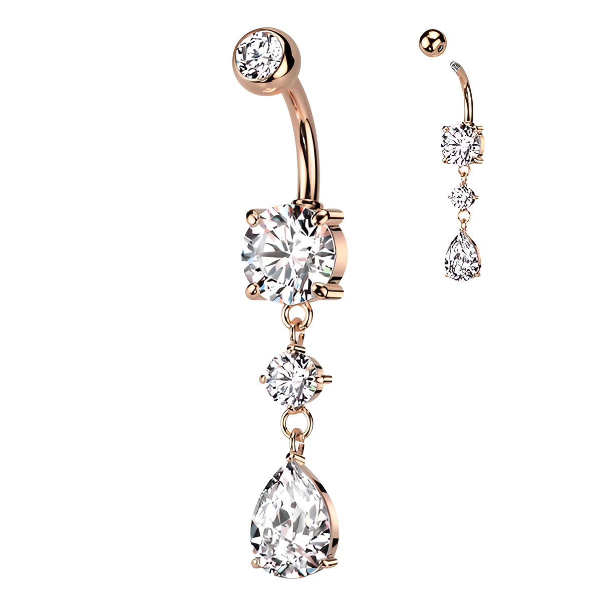 Cubic Zirconia Teardrop Belly Button Ring with Stainless Steel Barbell