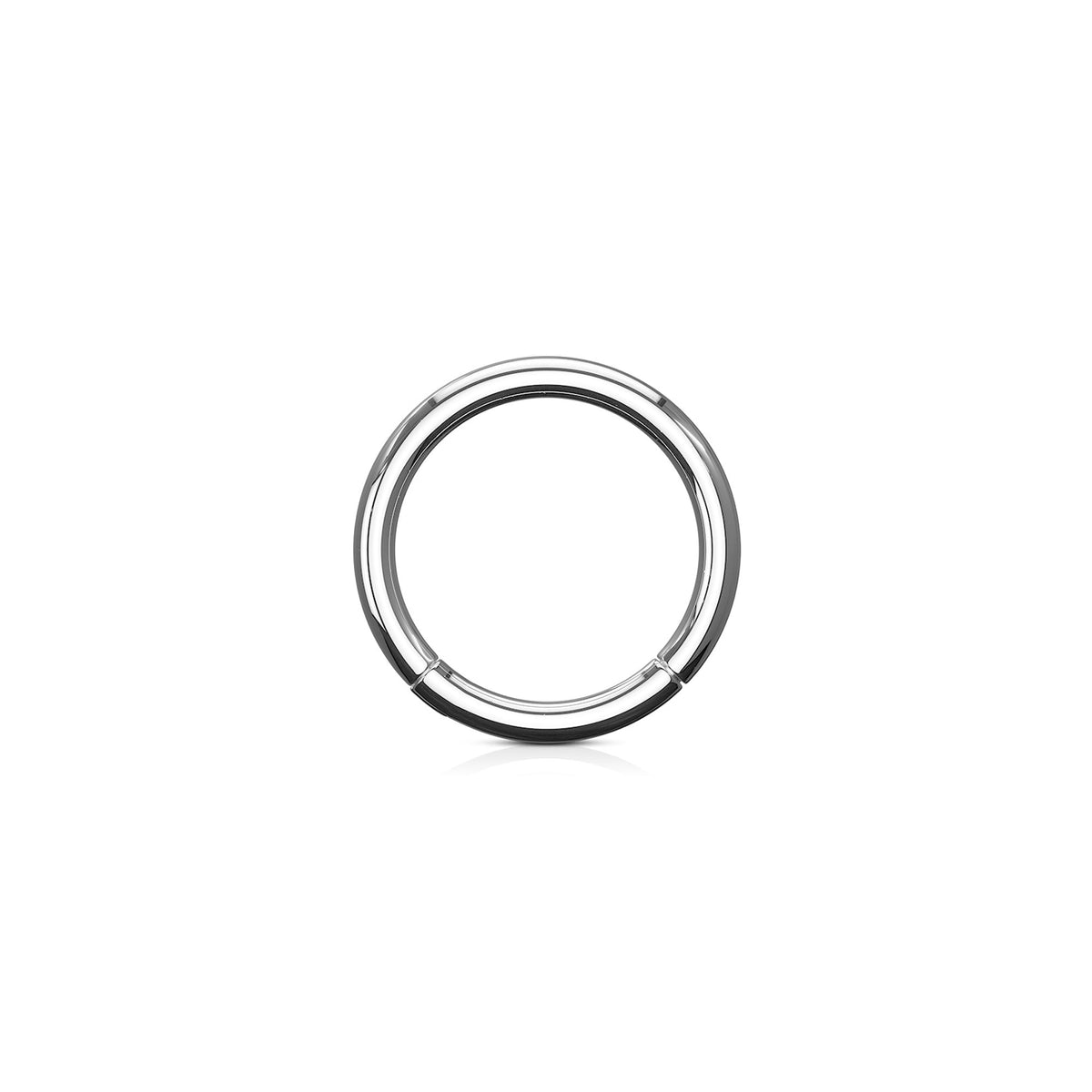 Silver surgical steel plain hinged hoop ring on white background