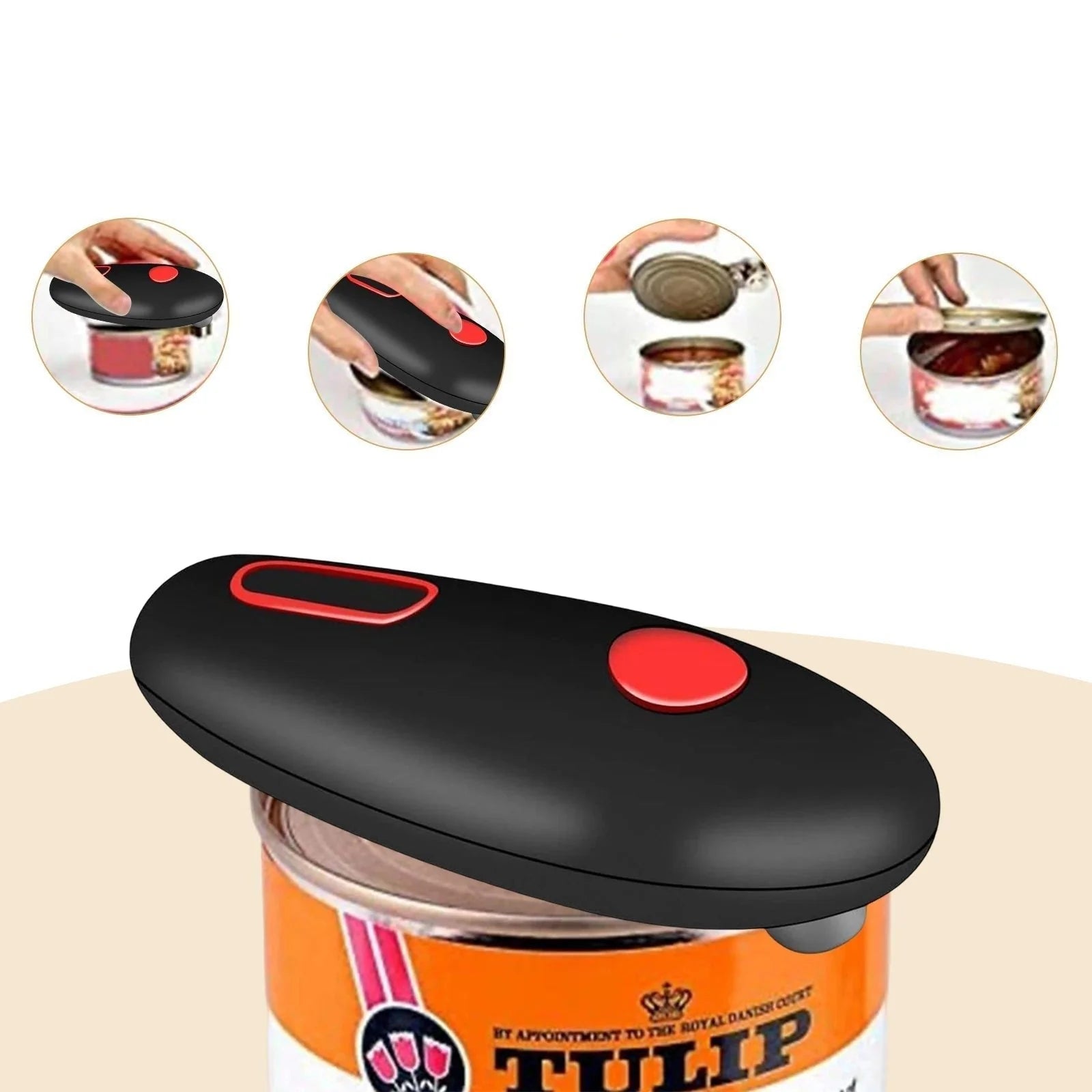Electric Can Opener with Button Activation and Smooth-Cut Edges, Battery-Operated