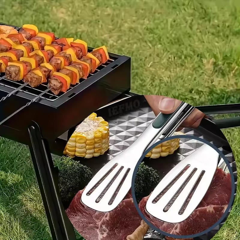 Stainless Steel Kitchen Tongs with Spring-Loaded Mechanism and Scalloped Tips