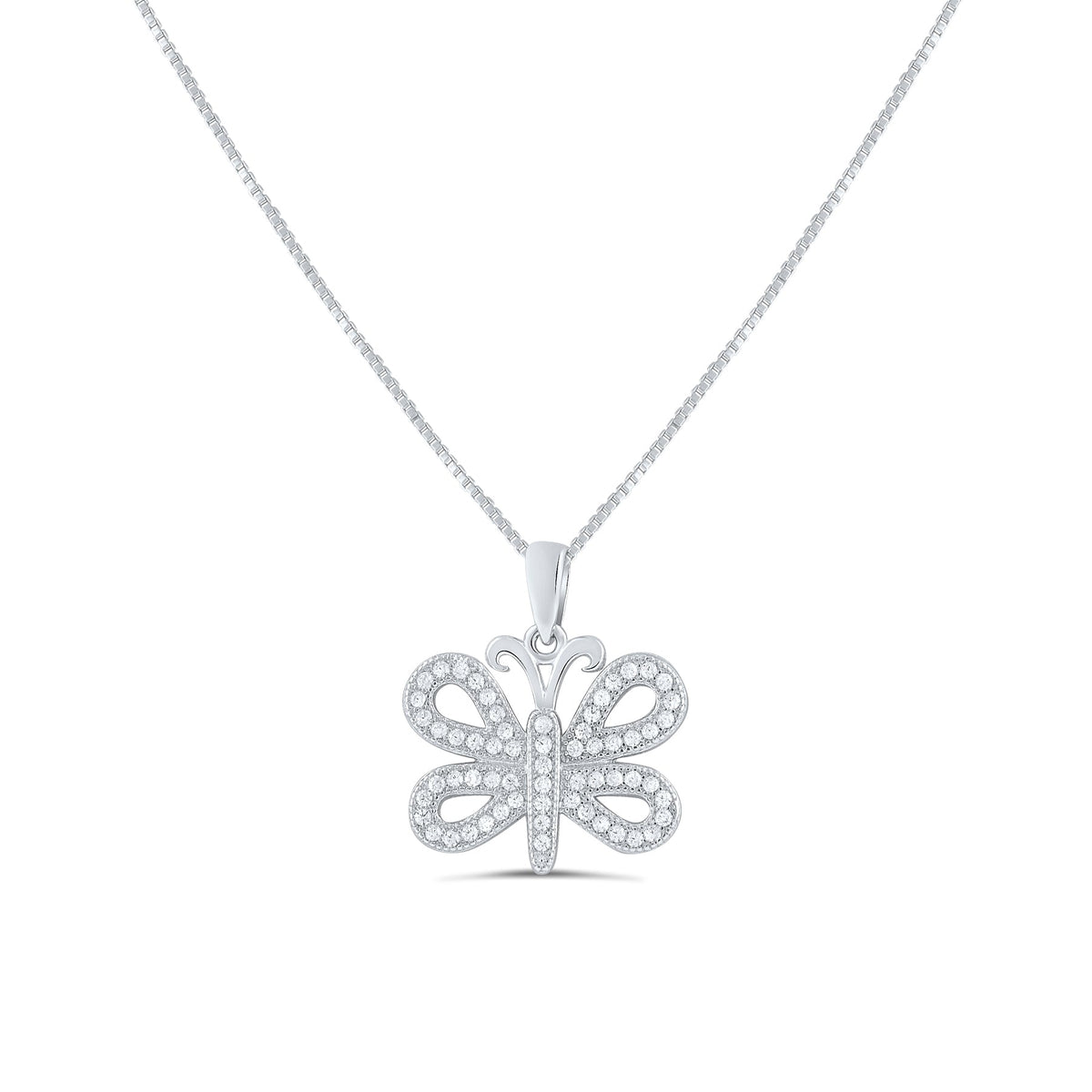 Sterling Silver CZ Butterfly Necklace, 18" | SilverCloseOut