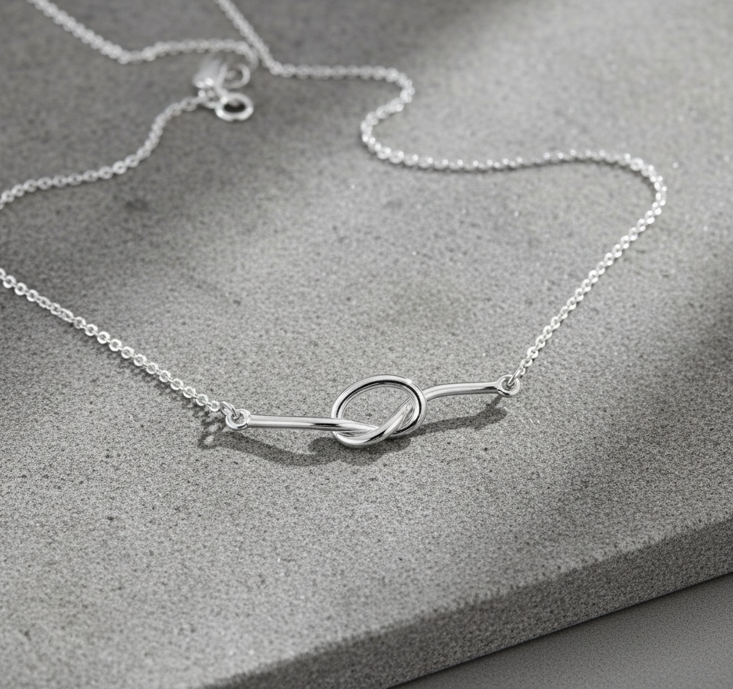 Sterling Silver Sterling Silver Women's Love Knot Necklace Silver Girls Knot Charm Necklace — detail view