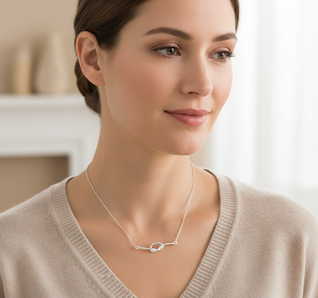 Sterling Silver Sterling Silver Women's Love Knot Necklace Silver Girls Knot Charm Necklace — view 6