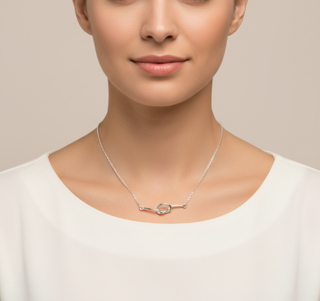 Sterling Silver Sterling Silver Women's Love Knot Necklace Silver Girls Knot Charm Necklace — view 7