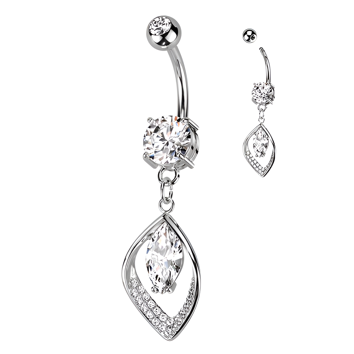 Marquise Cubic Zirconia Belly Button Ring with 316L Stainless Steel Barbell