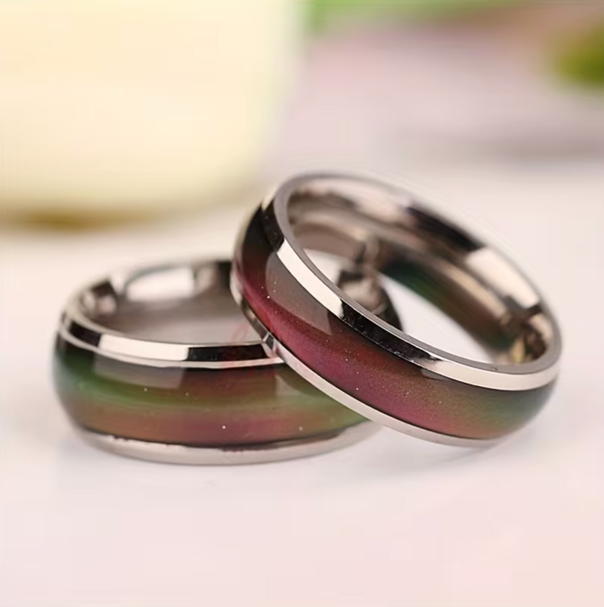 Temperature Responsive Stone Ring with Stainless Steel Band