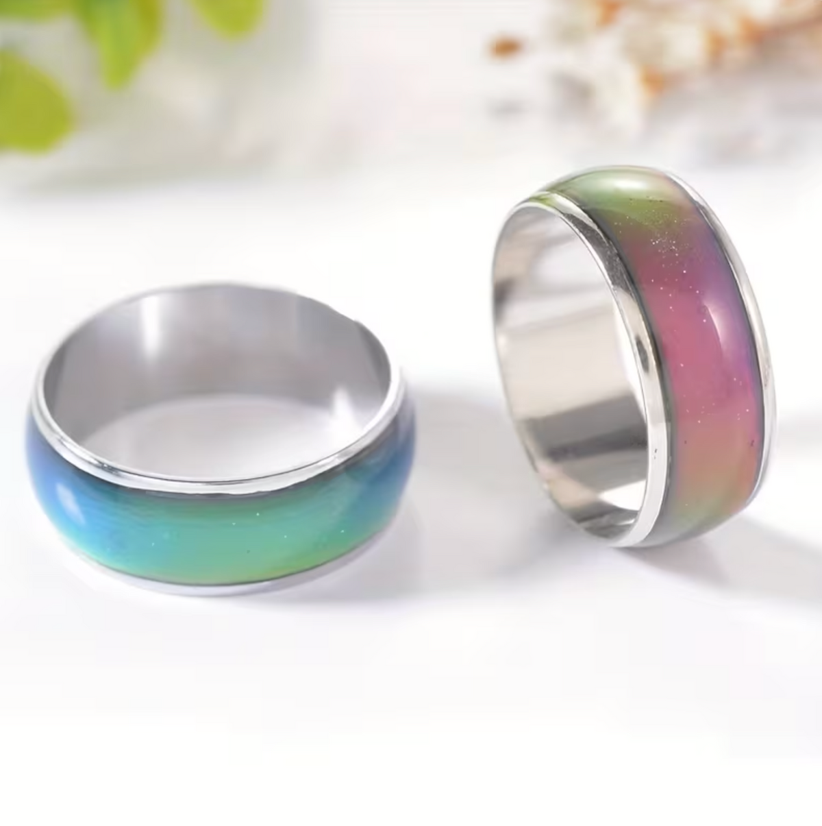 Temperature Responsive Stone Ring with Stainless Steel Band