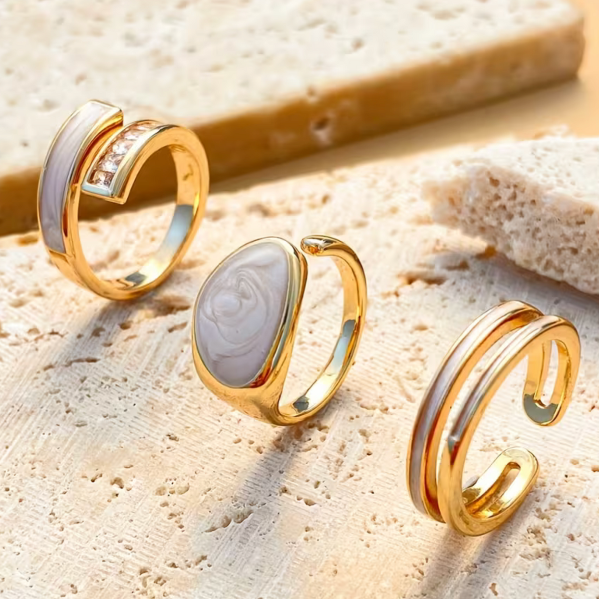 Adjustable Zirconia Rings Set of 6 with Open-End Design and Geometric Patterns