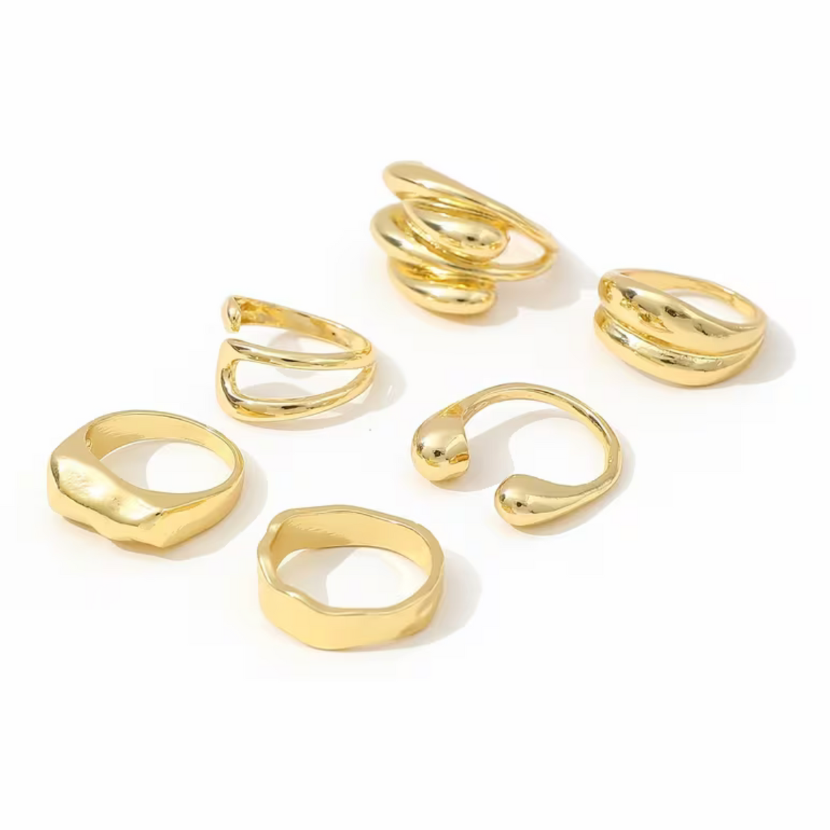 Stackable Ring Set with Wide Band and Statement Designs, 6-Piece